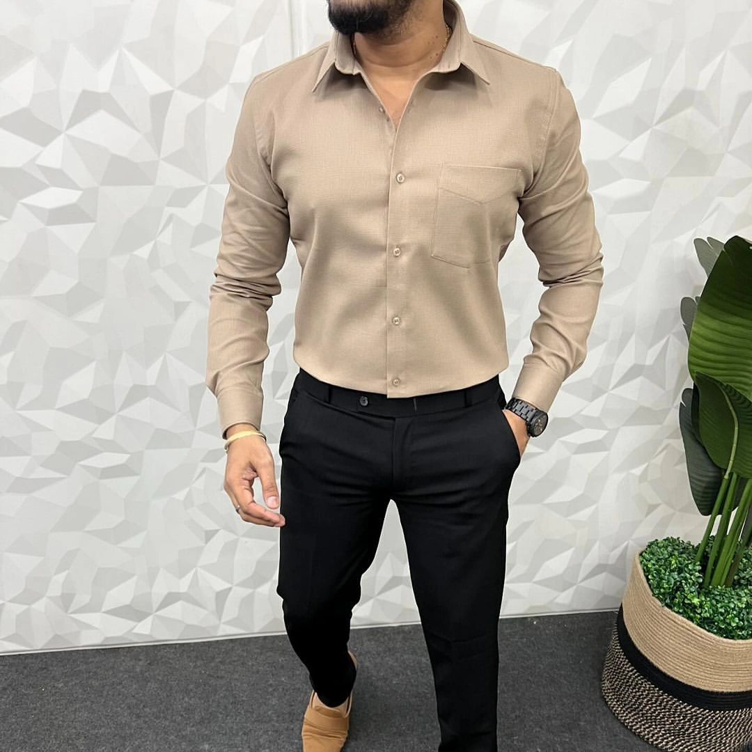 Biscuit Colour Shirt and Black Pant Combo