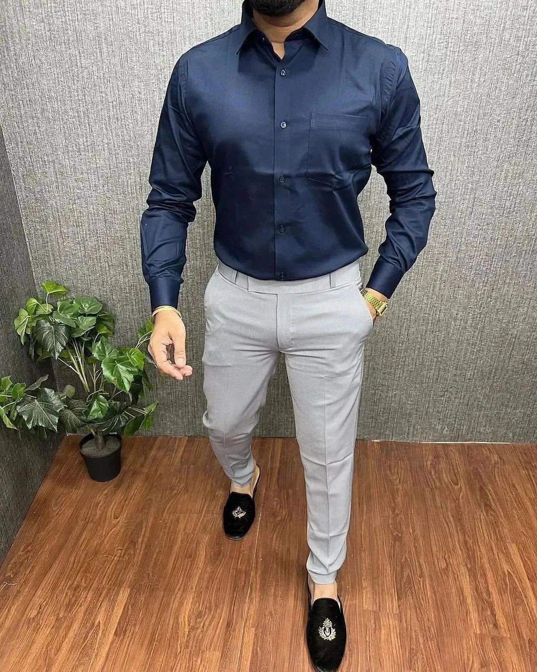 Navy Blue Shirt and Lite Grey Pant Combo
